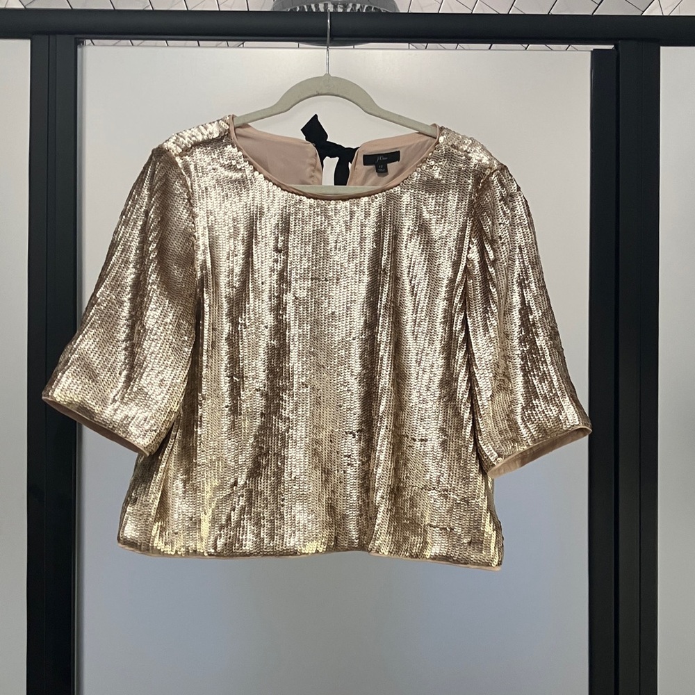 J. Crew Shimmering Gold Sequin Blouse